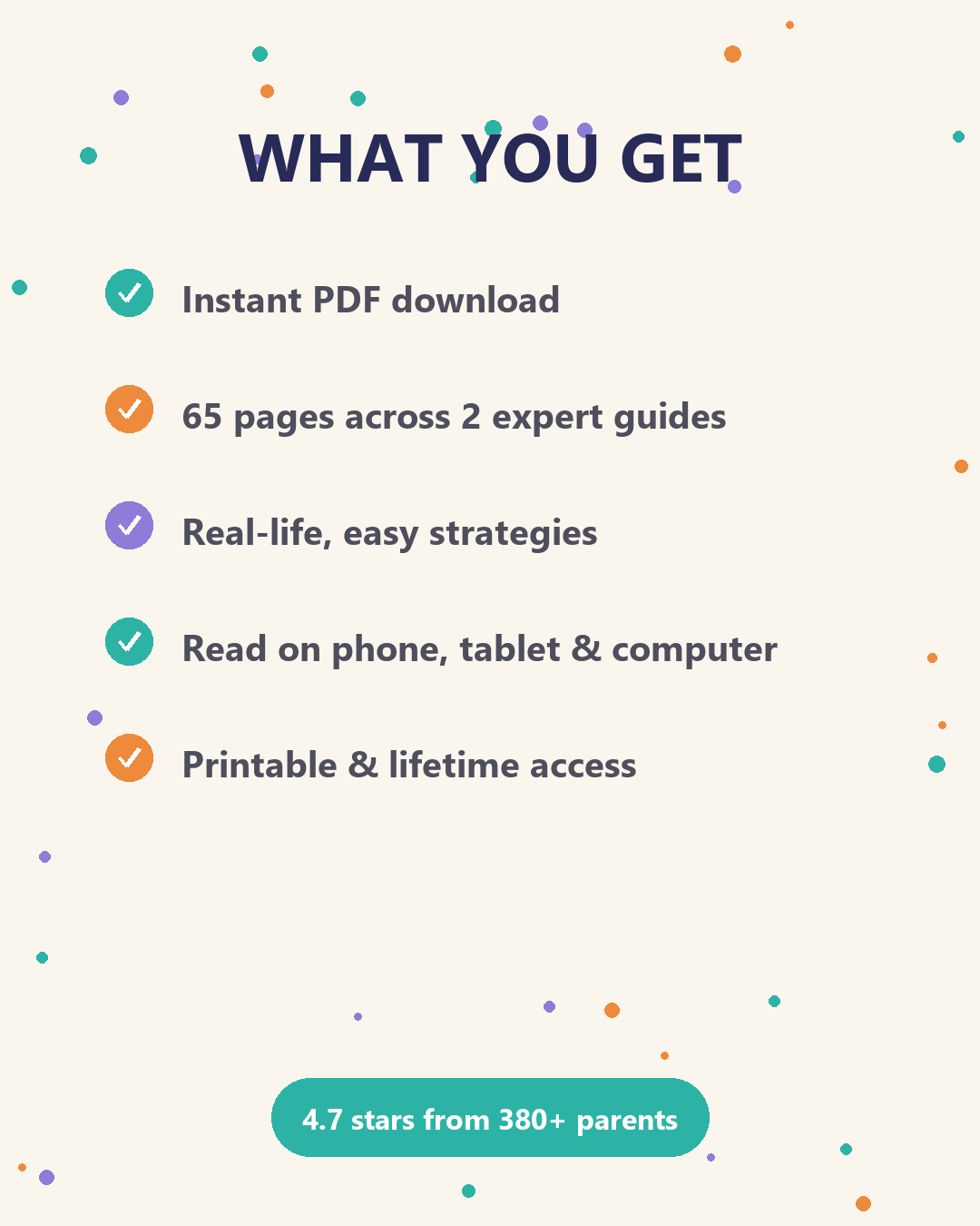 What you get - instant PDF, 4.7 stars